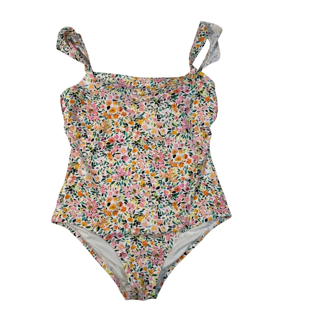 Kona Sol One Piece Swimsuit Womens L Multicolor Excellent Floral Ruffle Strap